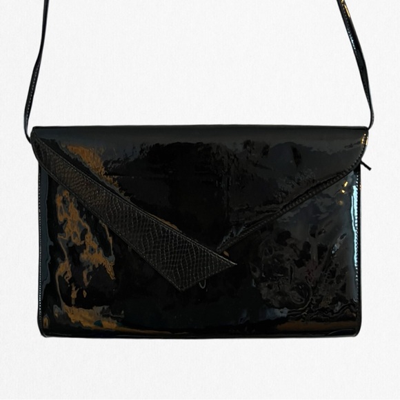 CABRELLI - Vintages Black Patent Evening Bag with Long Strap - Picture 1 of 3